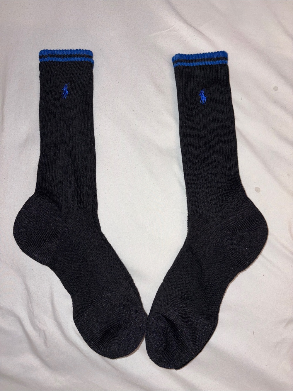 Polo by Ralph Lauren Black Crew Socks with Blue Logo and Cuff
